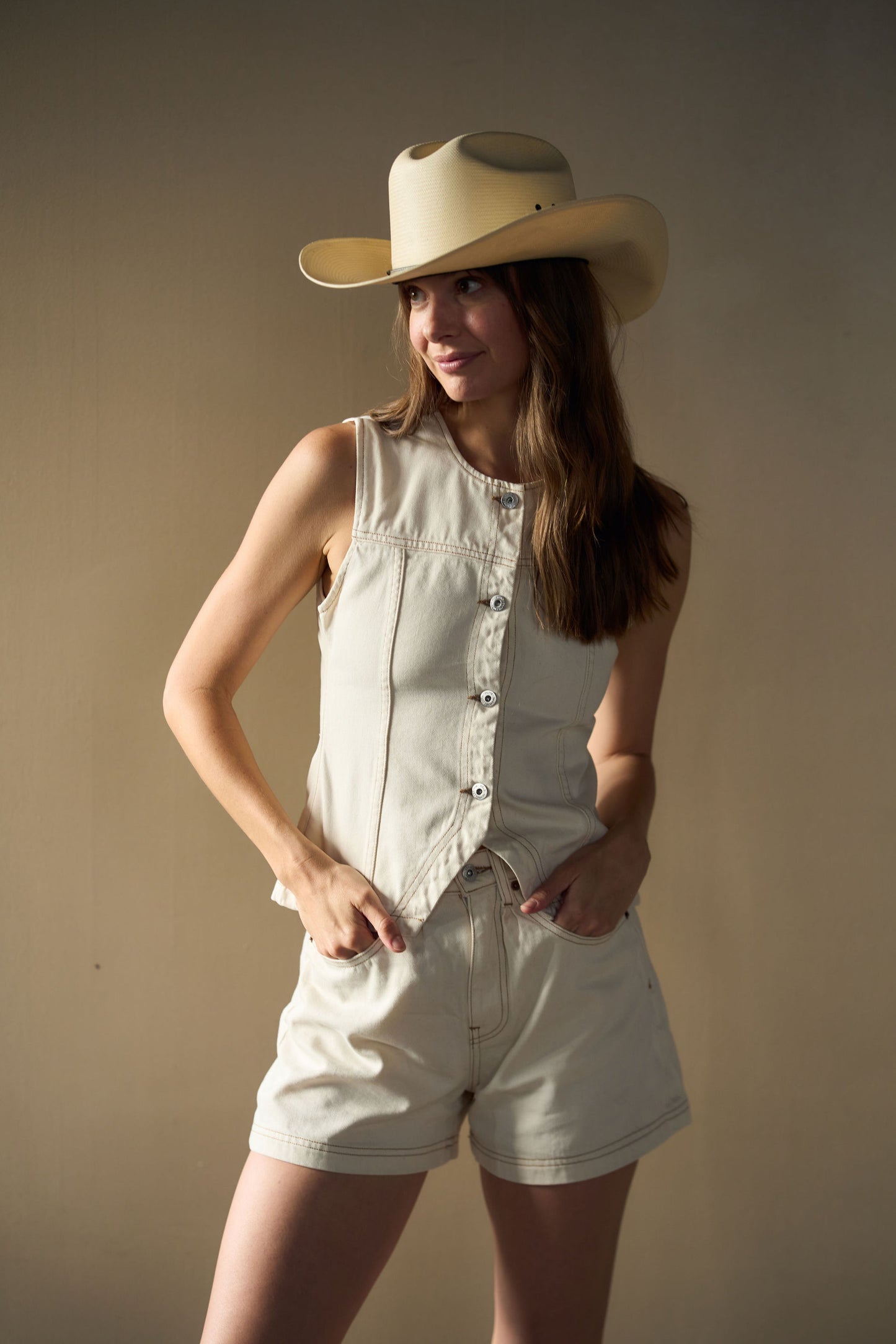 Loretta Denim Vest in Choca Wash